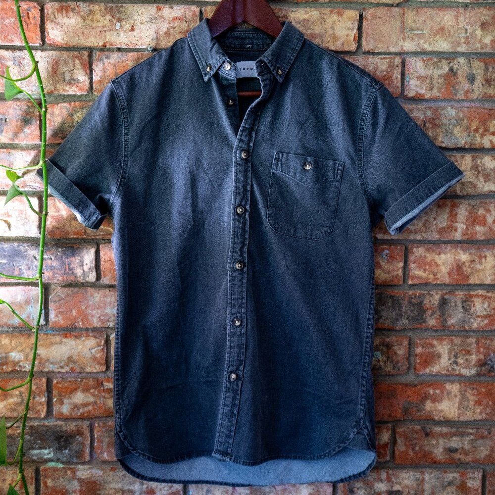 BRAND NEW Topman short sleeve denim shirt in washed black
